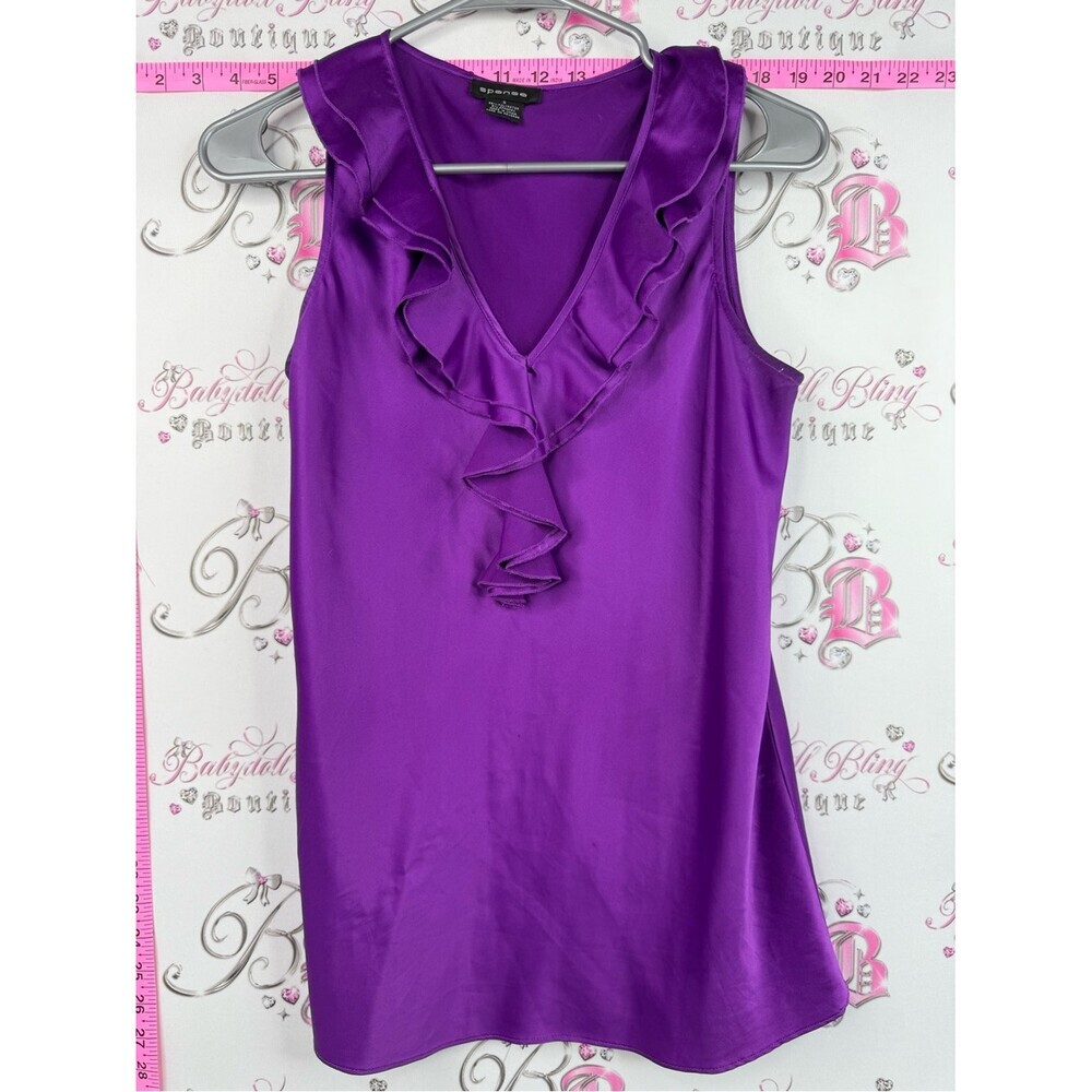 Spense tank top ruffles shiny ruffle Purple Ruffled V-Neck Sleeveless Tank